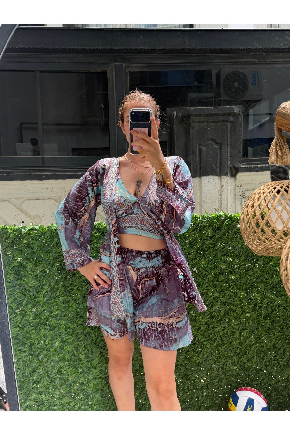 İthal Etnik Desen Üçlü Kimono Takım (36-46 BEDEN UYUMLU STANDART BEDENDİR)