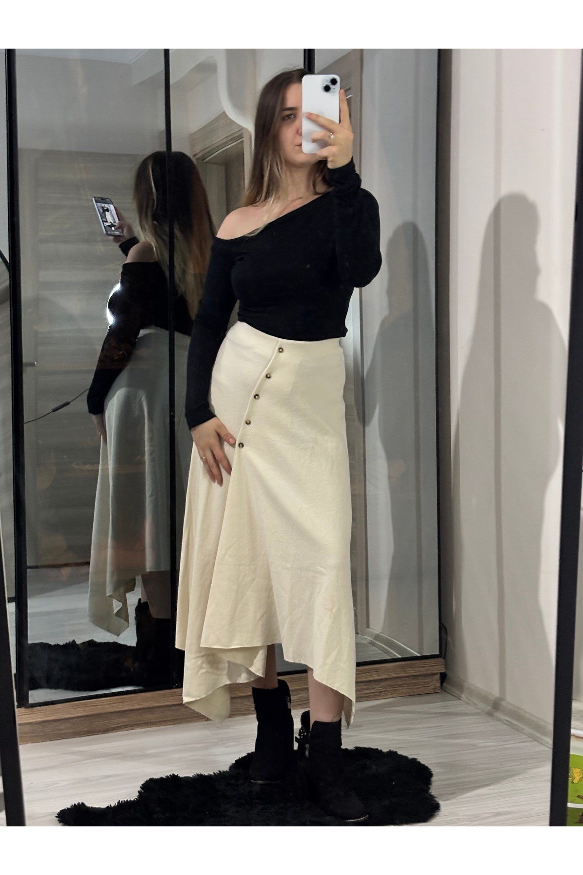 ZR Model Selanik Önü Düğmeli Uzun Etek