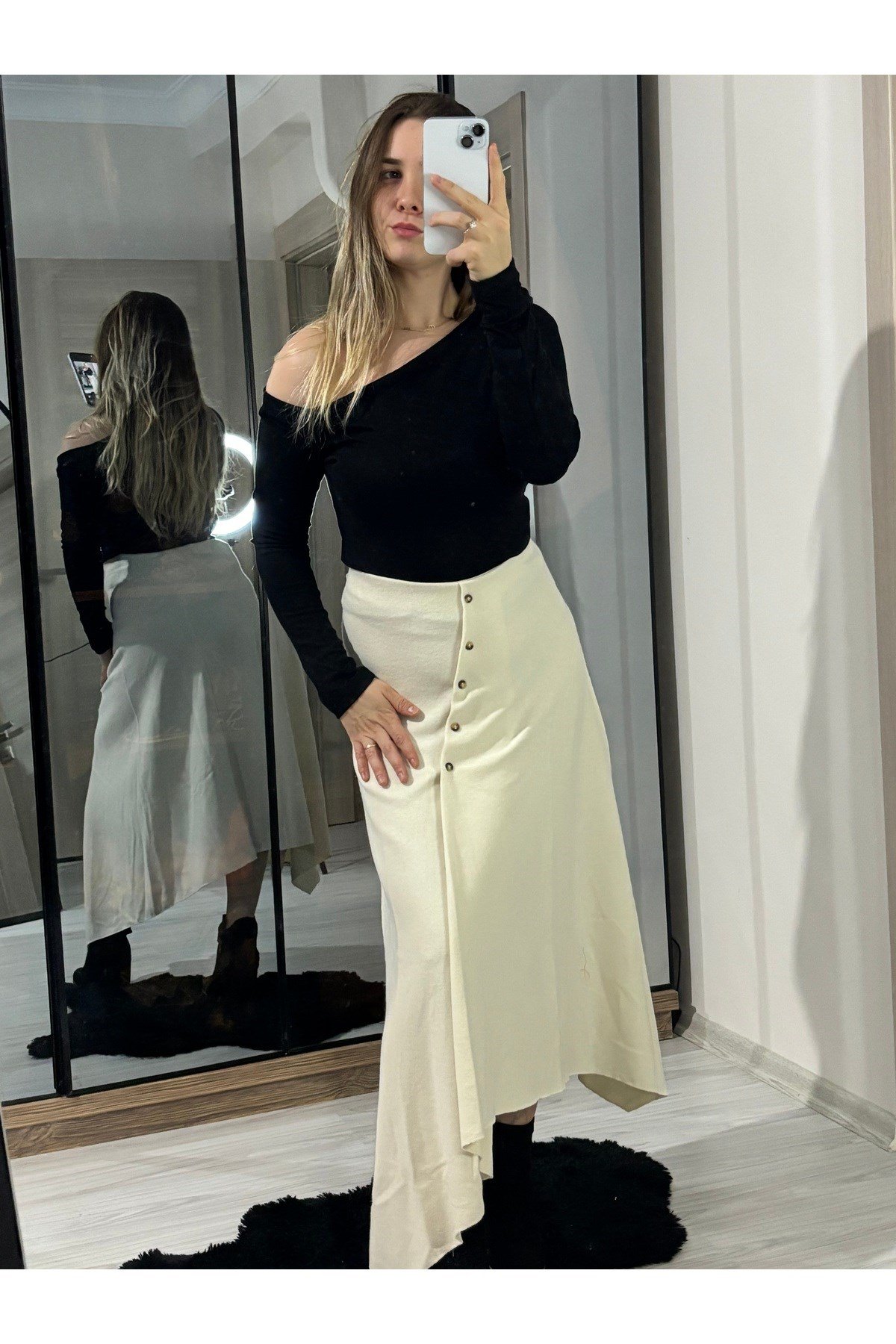 ZR Model Selanik Önü Düğmeli Uzun Etek