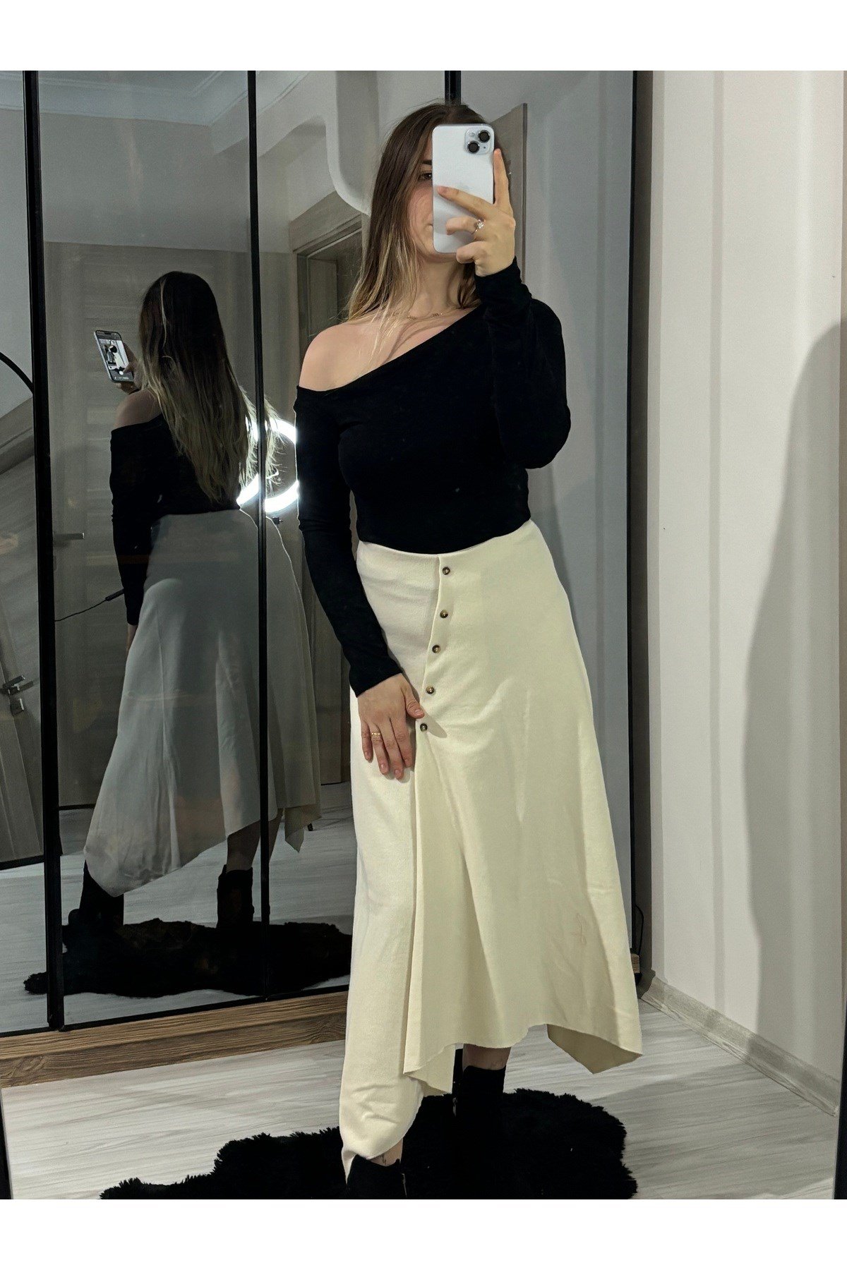 ZR Model Selanik Önü Düğmeli Uzun Etek