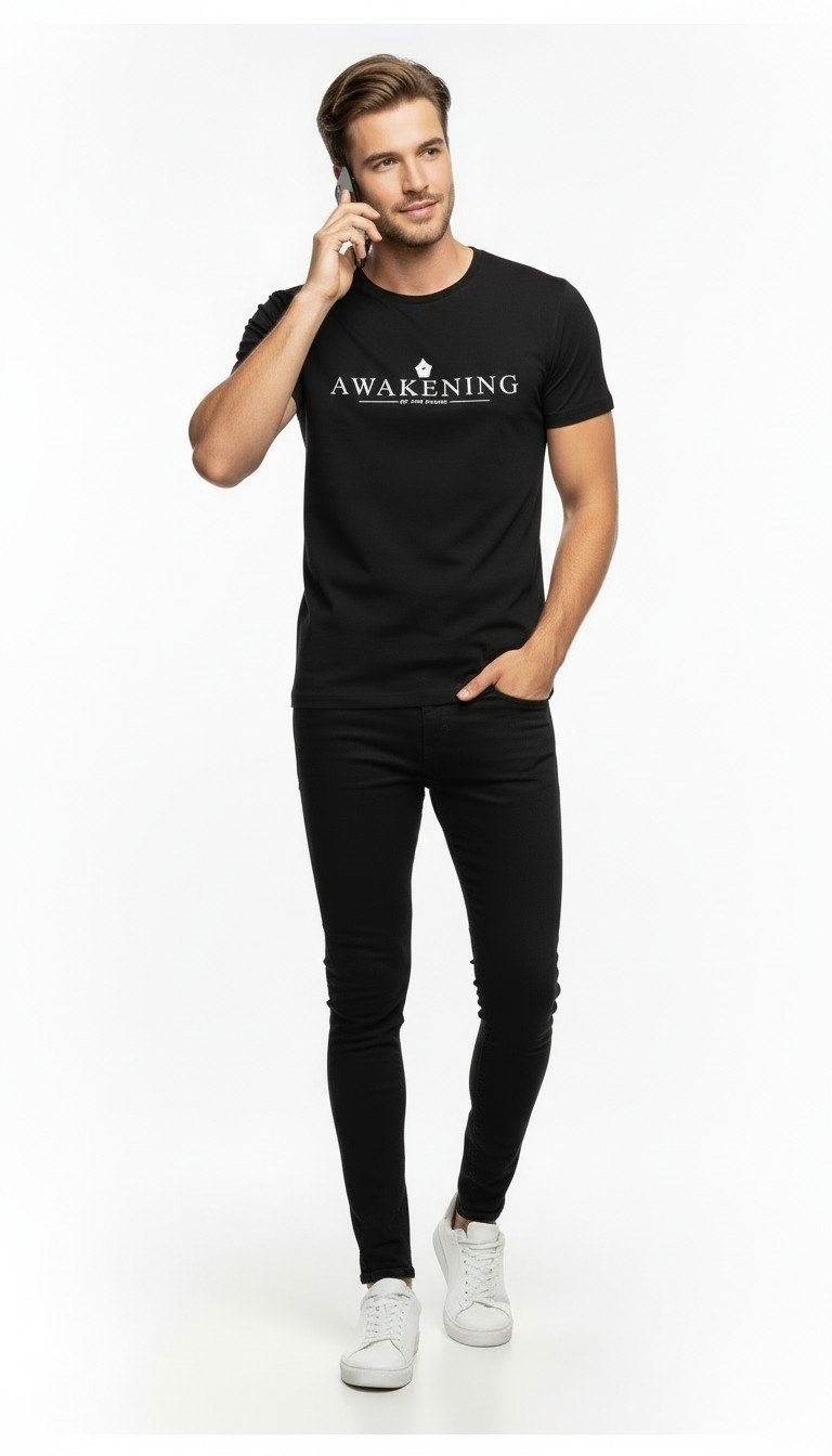 Awakening Minimal Baskı Detaylı Erkek Günlük T-Shirt