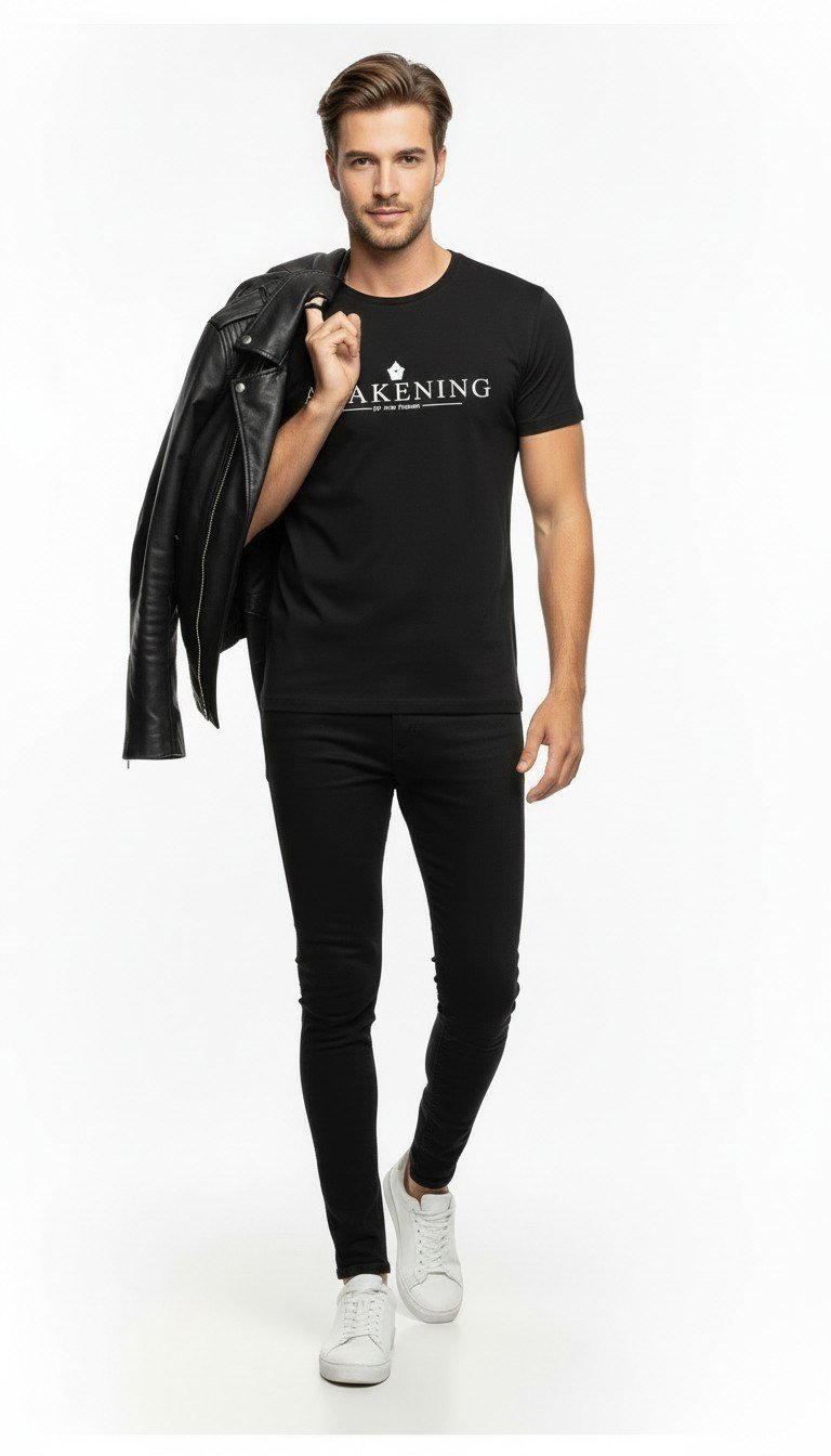 Awakening Minimal Baskı Detaylı Erkek Günlük T-Shirt