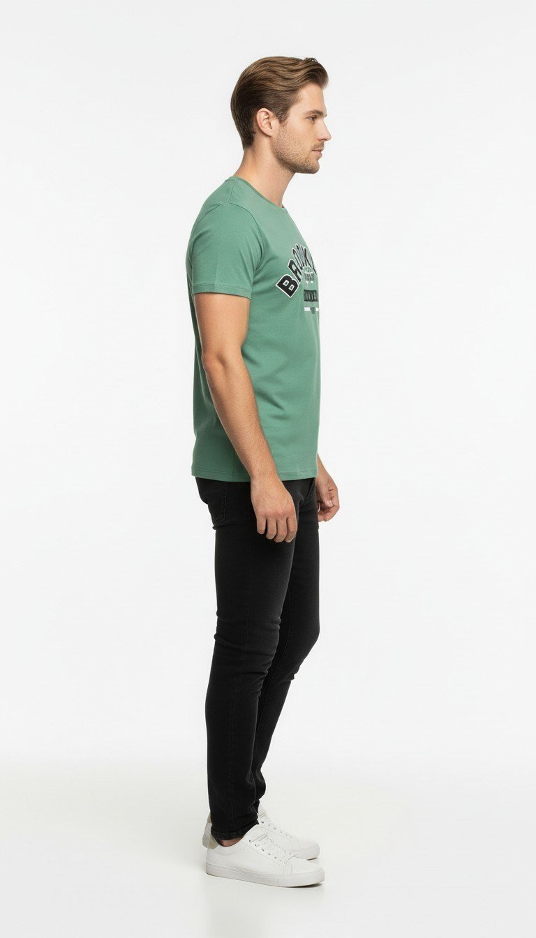 Brooklyn Vintage Baskılı Erkek Günlük T-Shirt Spor Kesim
