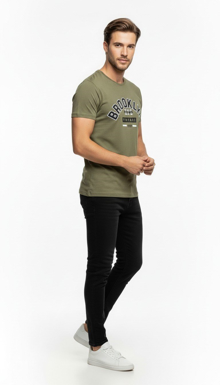 Brooklyn Vintage Baskılı Erkek Günlük T-Shirt Spor Kesim