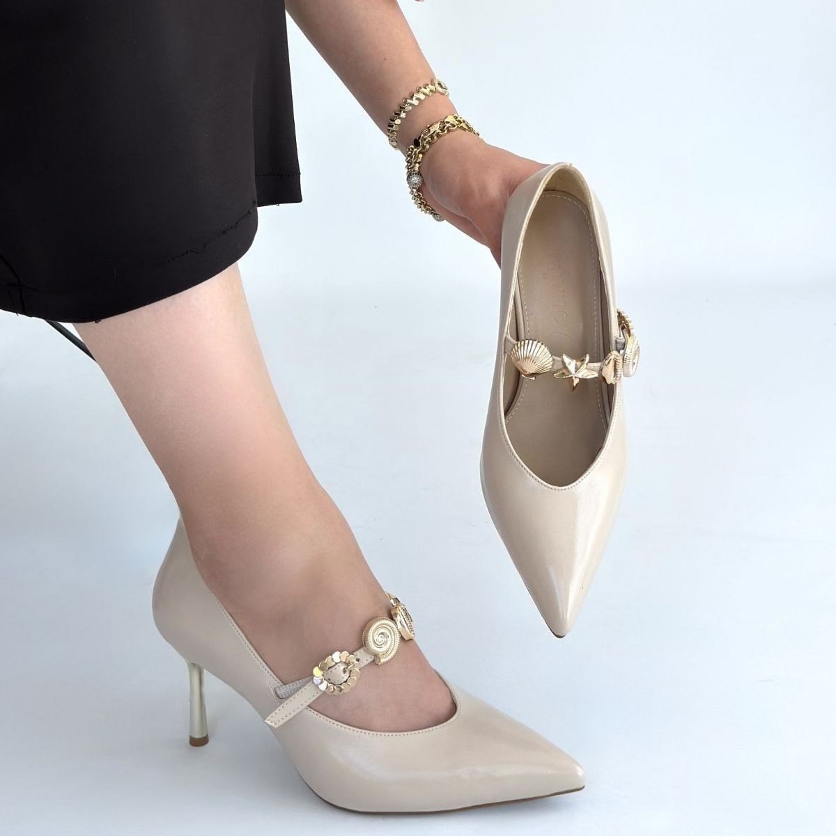 Conne Bej Cilt Stiletto Ayakkabı
