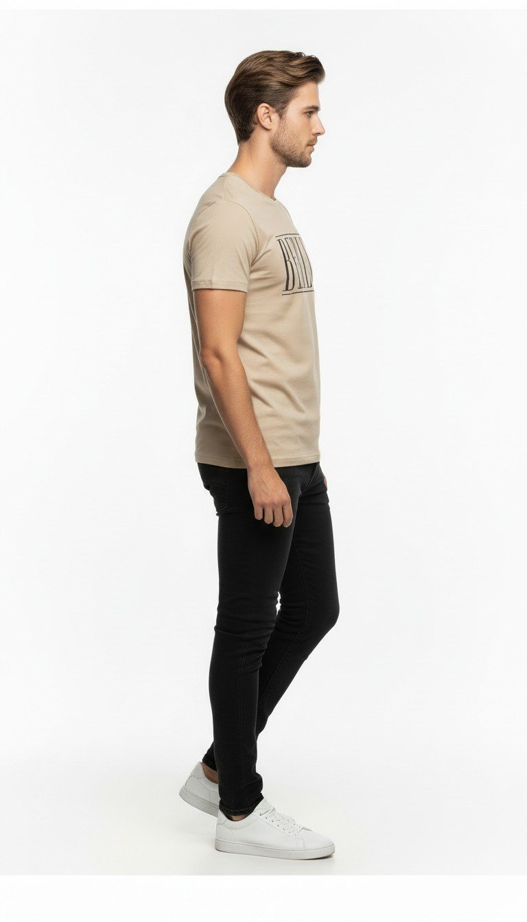 Erkek Berlin Tipografi Baskılı Minimal Günlük T-Shirt