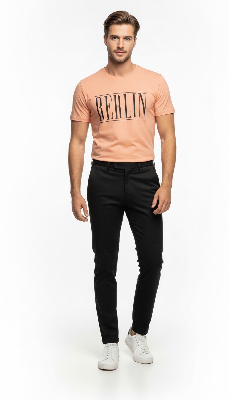 Erkek Berlin Tipografi Baskılı Minimal Günlük T-Shirt