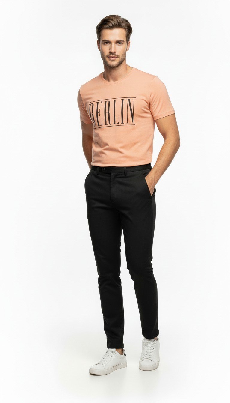 Erkek Berlin Tipografi Baskılı Minimal Günlük T-Shirt