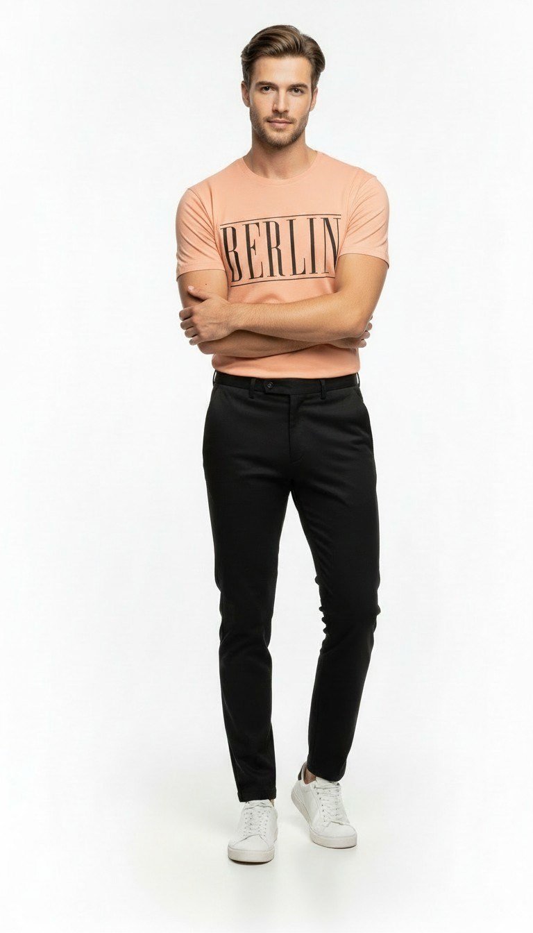 Erkek Berlin Tipografi Baskılı Minimal Günlük T-Shirt