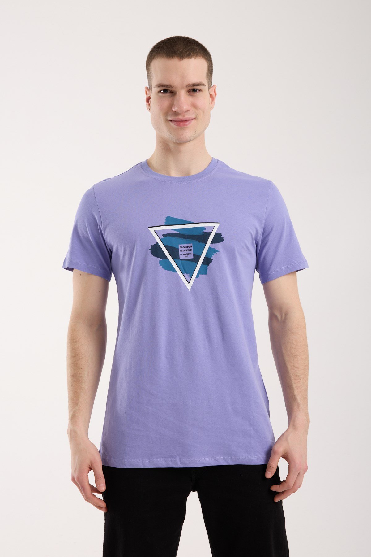 Erkek Geometrik Baskı Detaylı Günlük T-Shirt