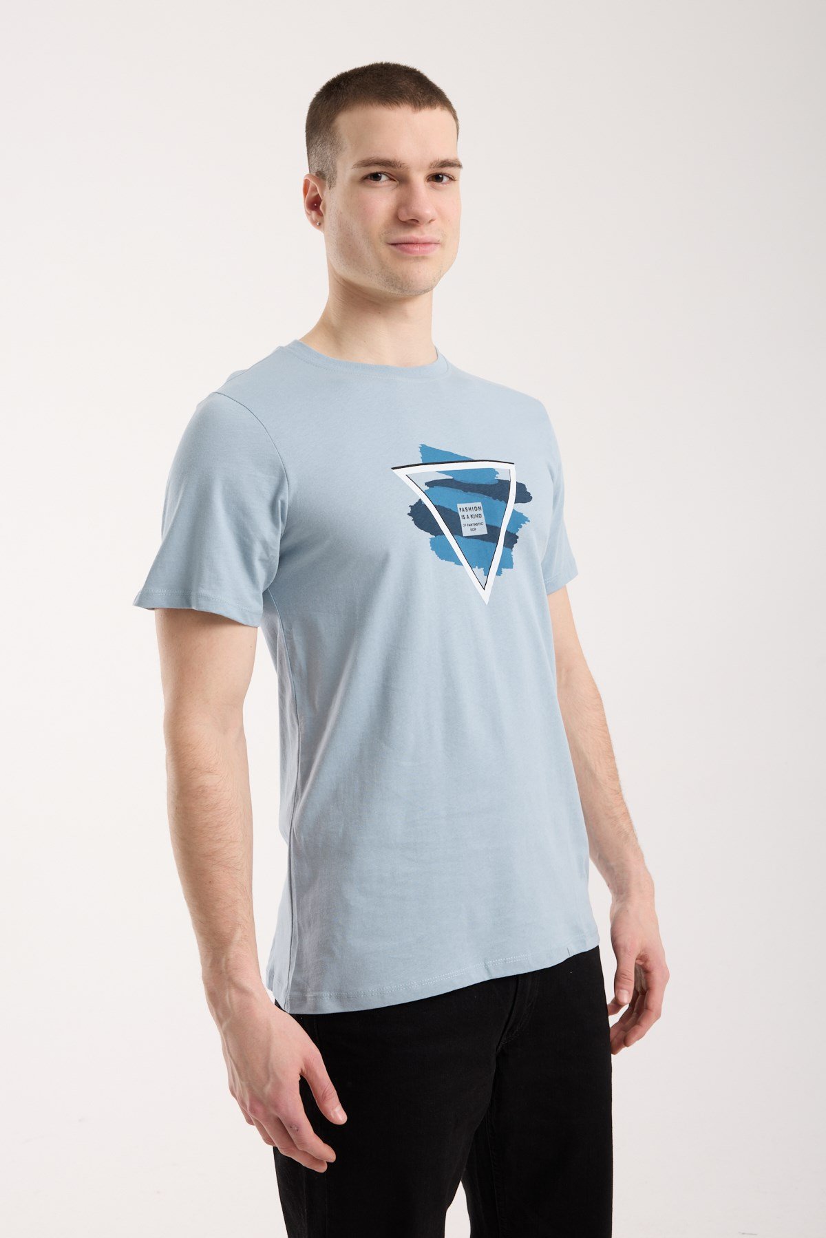Erkek Geometrik Baskı Detaylı Günlük T-Shirt