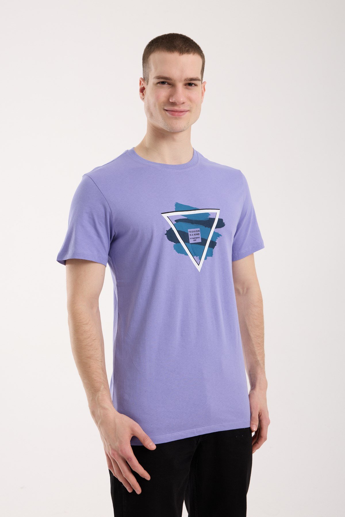 Erkek Geometrik Baskı Detaylı Günlük T-Shirt