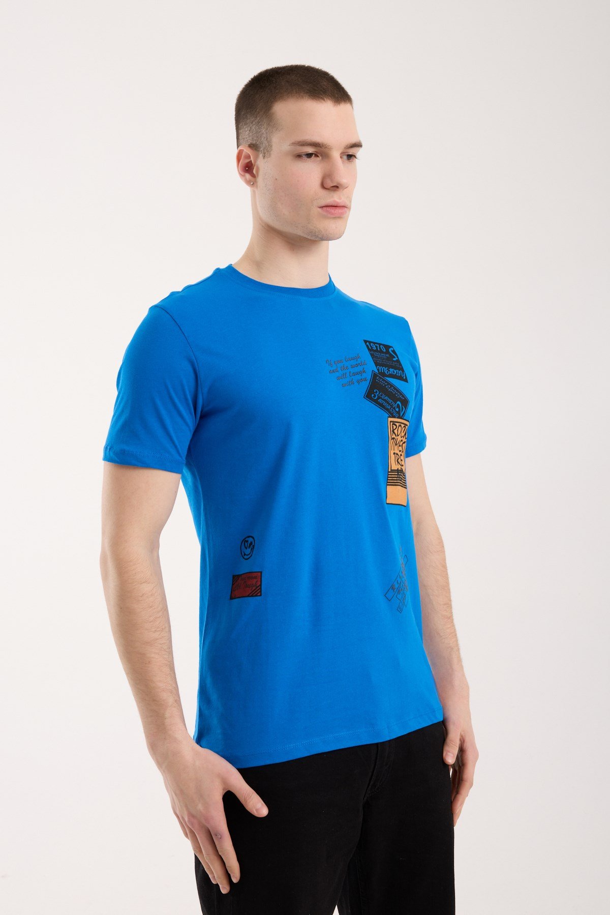 Erkek Grafik Baskılı T-Shirt Sportif Kesim Günlük Kullanım