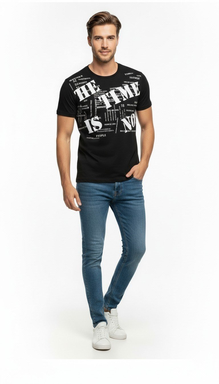 Erkek Grafik Yazı Baskılı Sokak Stil T-Shirt