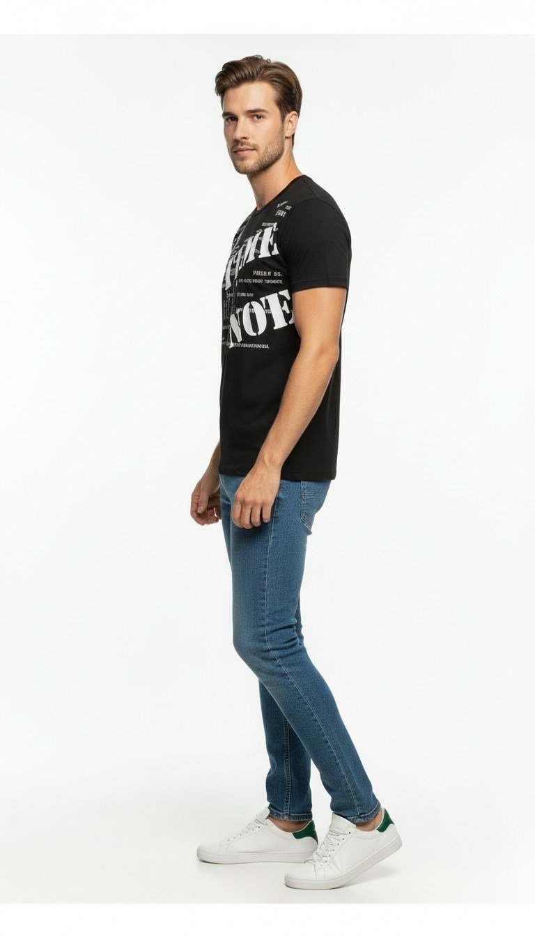 Erkek Grafik Yazı Baskılı Sokak Stil T-Shirt