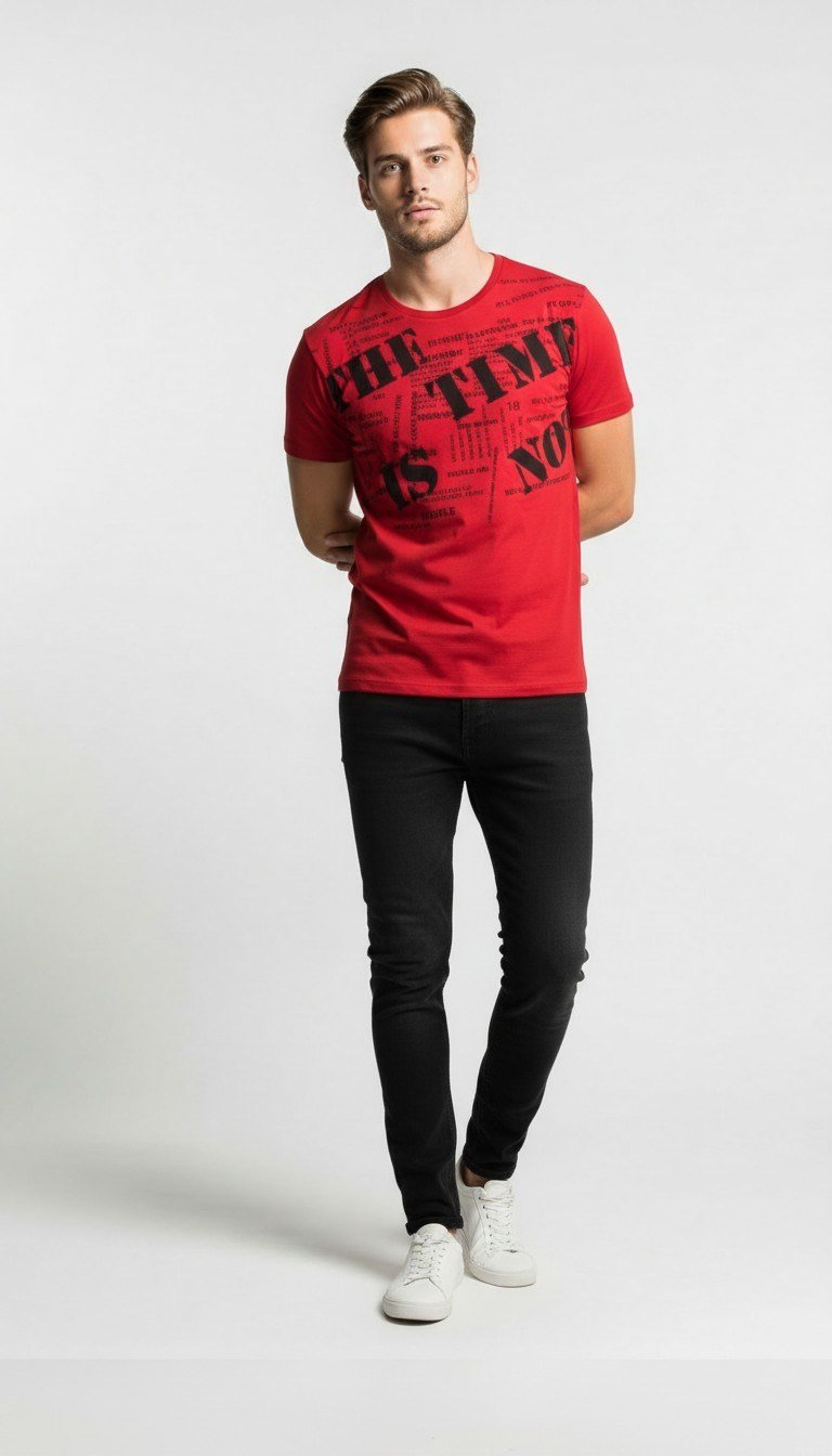 Erkek Grafik Yazı Baskılı Sokak Stil T-Shirt