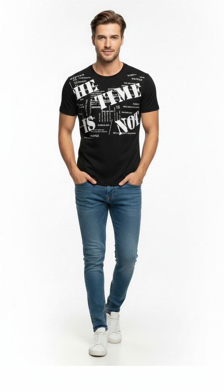 Erkek Grafik Yazı Baskılı Sokak Stil T-Shirt