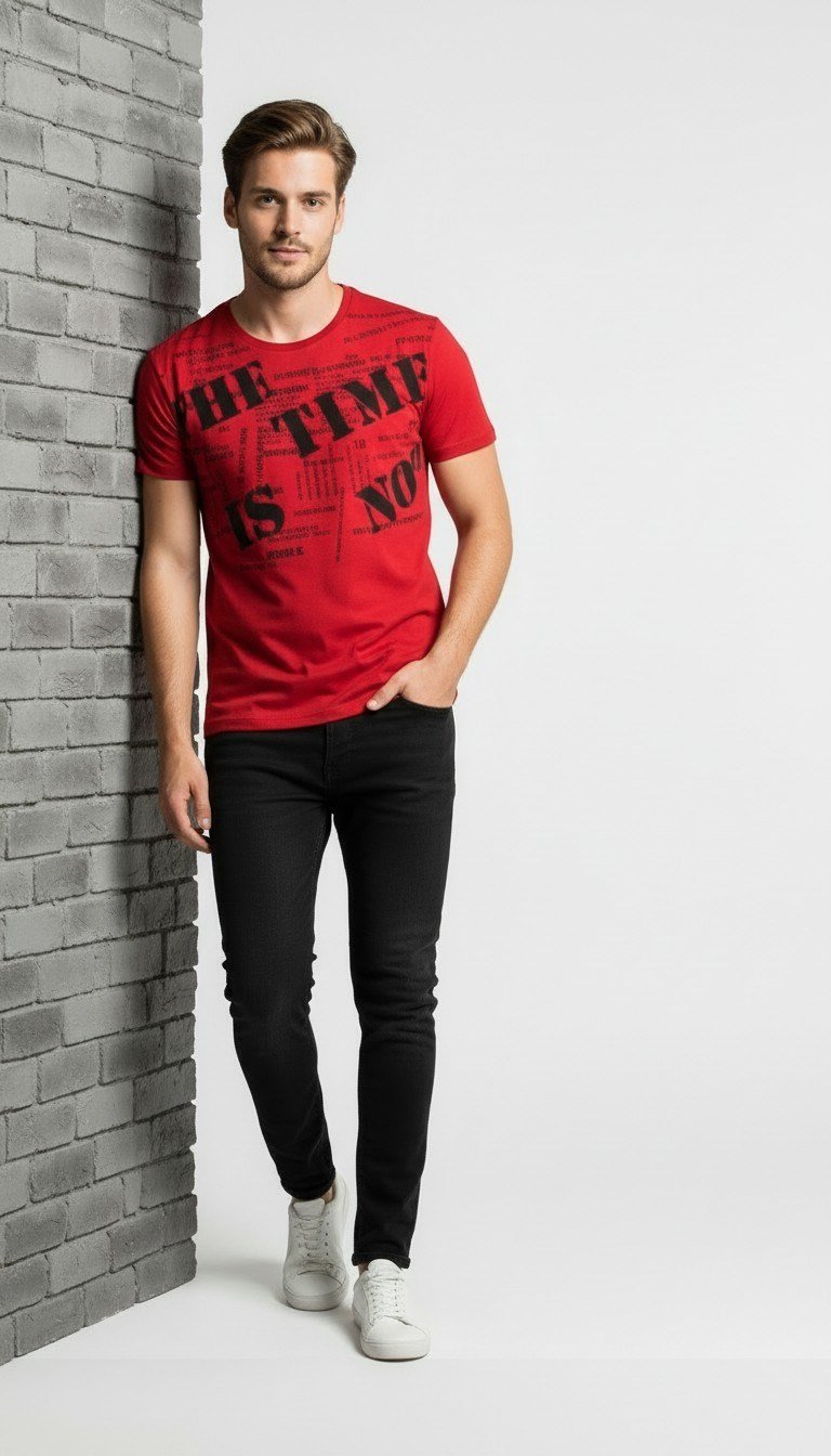 Erkek Grafik Yazı Baskılı Sokak Stil T-Shirt