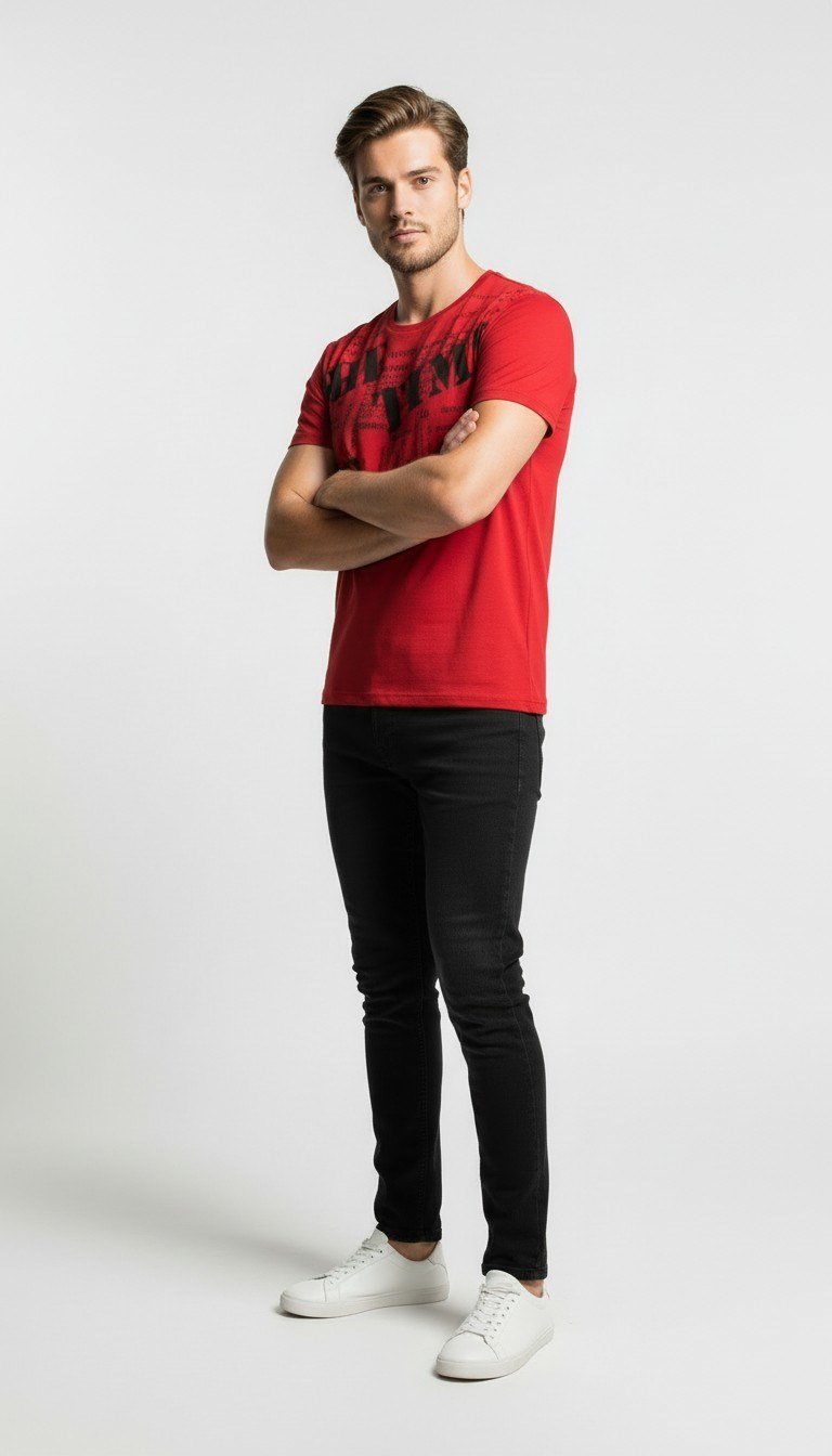 Erkek Grafik Yazı Baskılı Sokak Stil T-Shirt