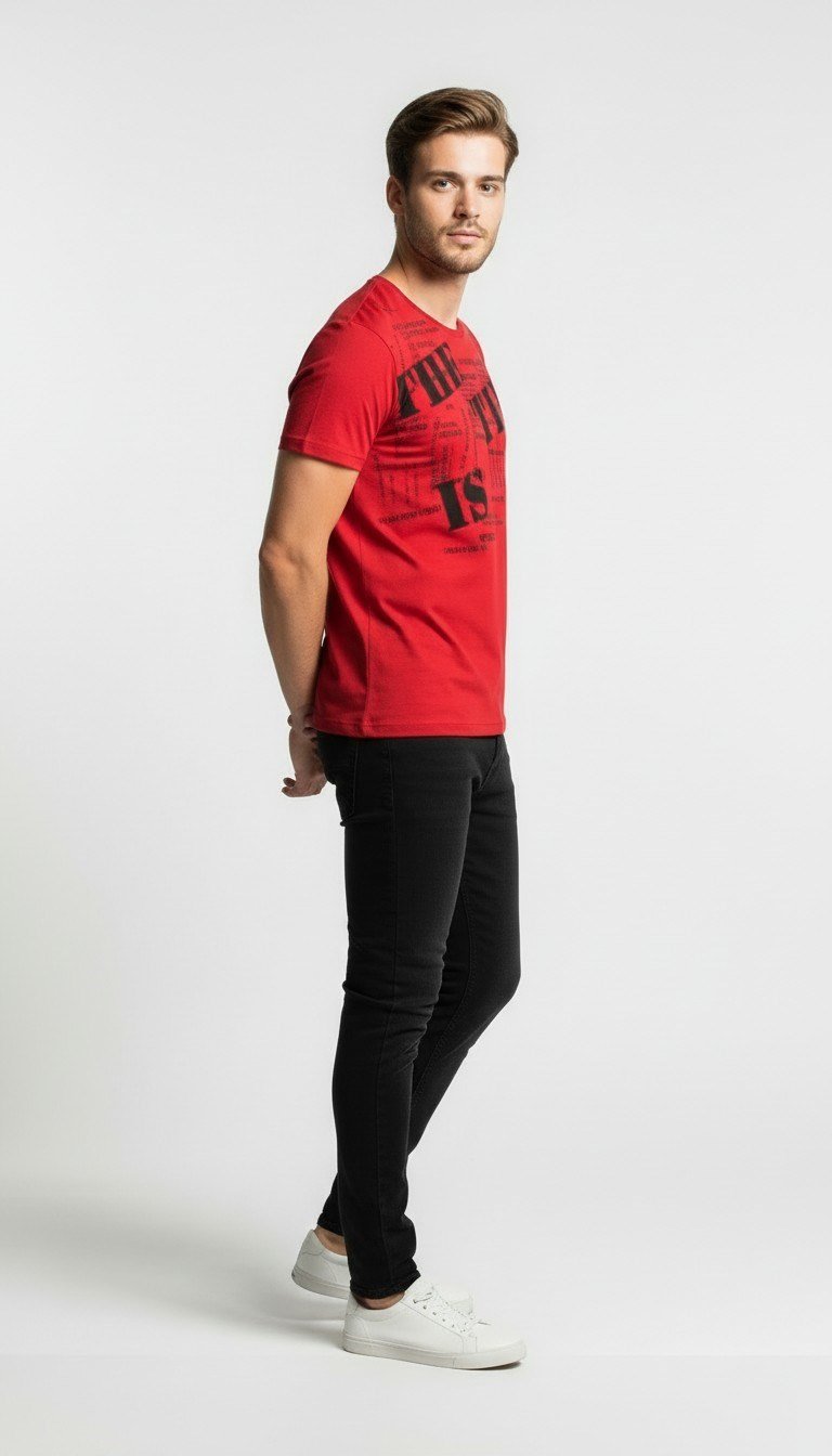Erkek Grafik Yazı Baskılı Sokak Stil T-Shirt