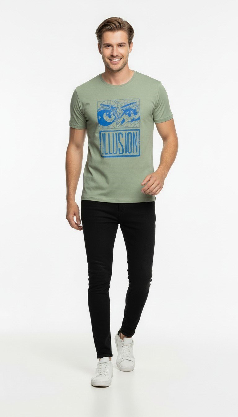 Erkek Illusion Grafik Baskı Sokak Stil T-Shirt