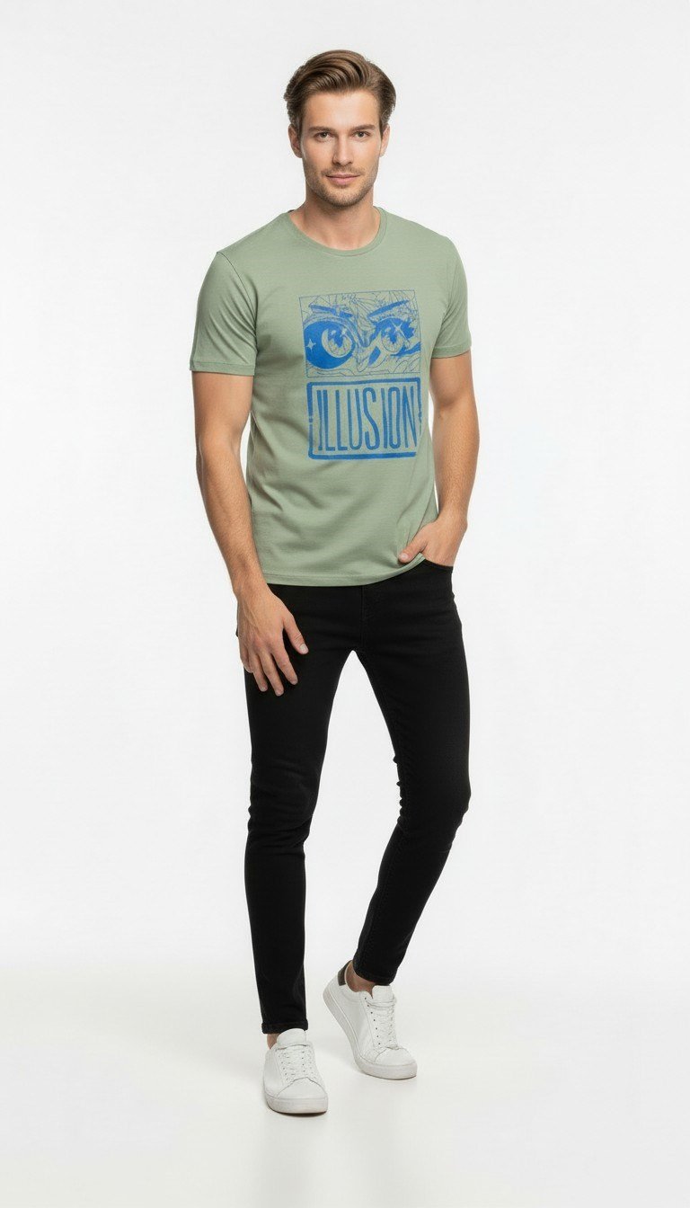 Erkek Illusion Grafik Baskı Sokak Stil T-Shirt