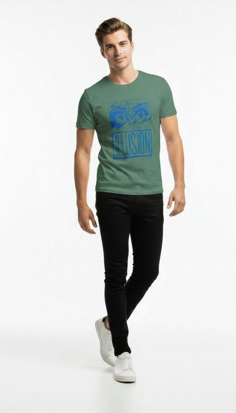 Erkek Illusion Grafik Baskı Sokak Stil T-Shirt