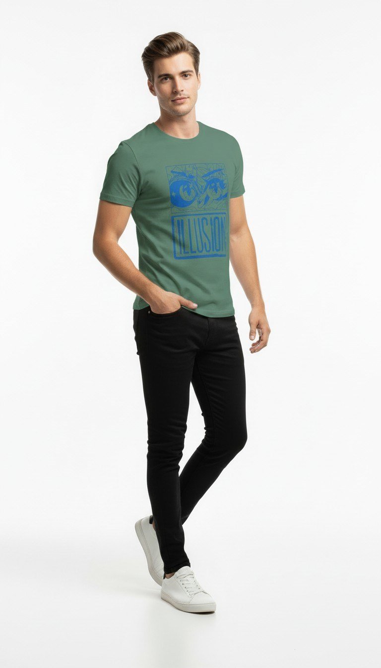 Erkek Illusion Grafik Baskı Sokak Stil T-Shirt