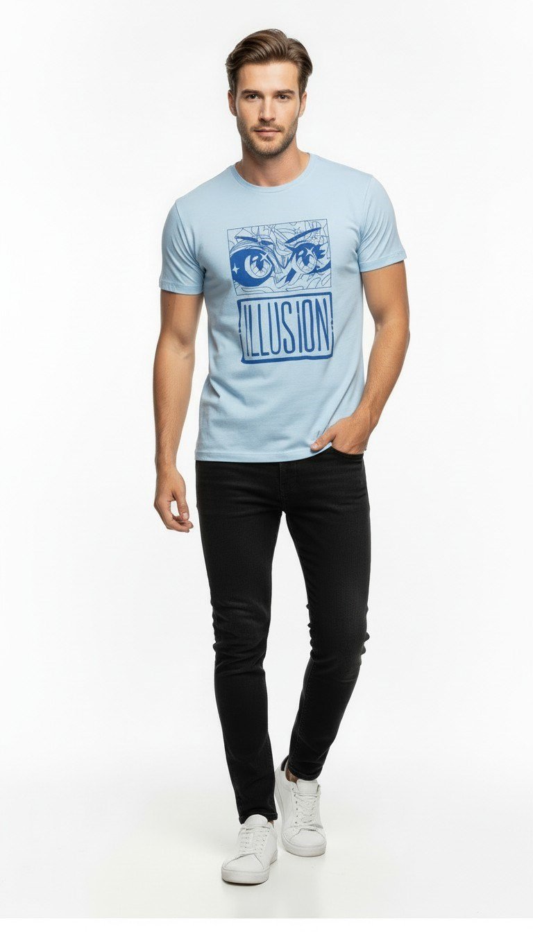 Erkek Illusion Grafik Baskı Sokak Stil T-Shirt