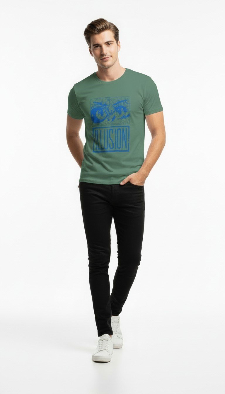 Erkek Illusion Grafik Baskı Sokak Stil T-Shirt