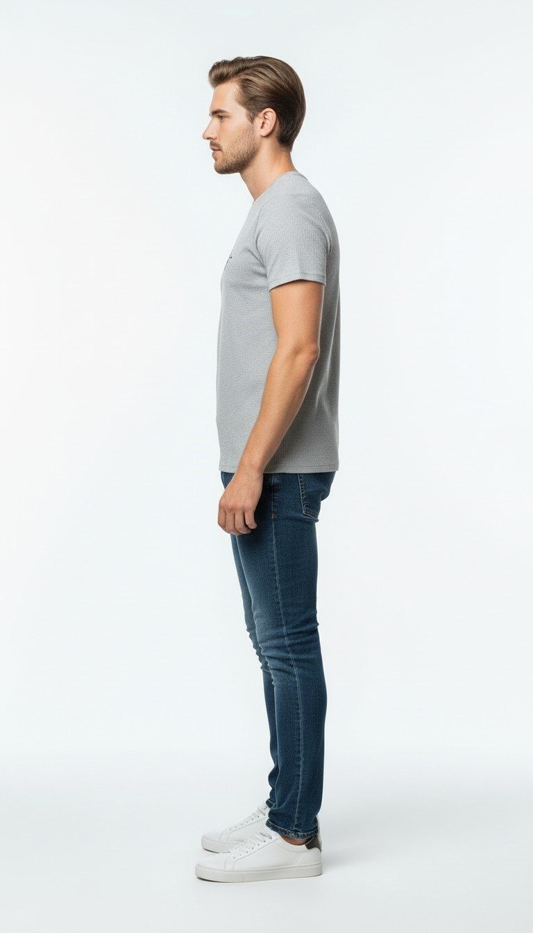 Erkek Minimal İmza Baskılı Slim Fit Günlük T-Shirt