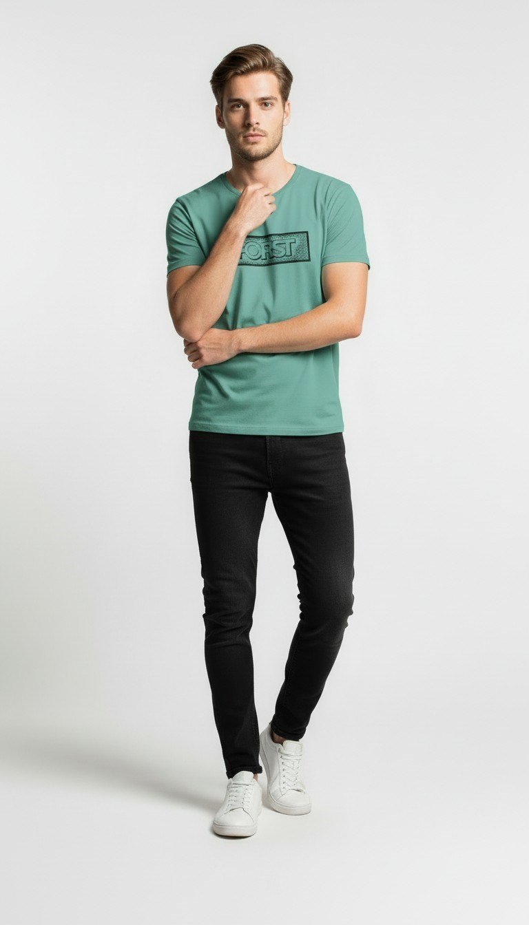 Erkek Minimal Logo Detaylı Modern Günlük T-Shirt