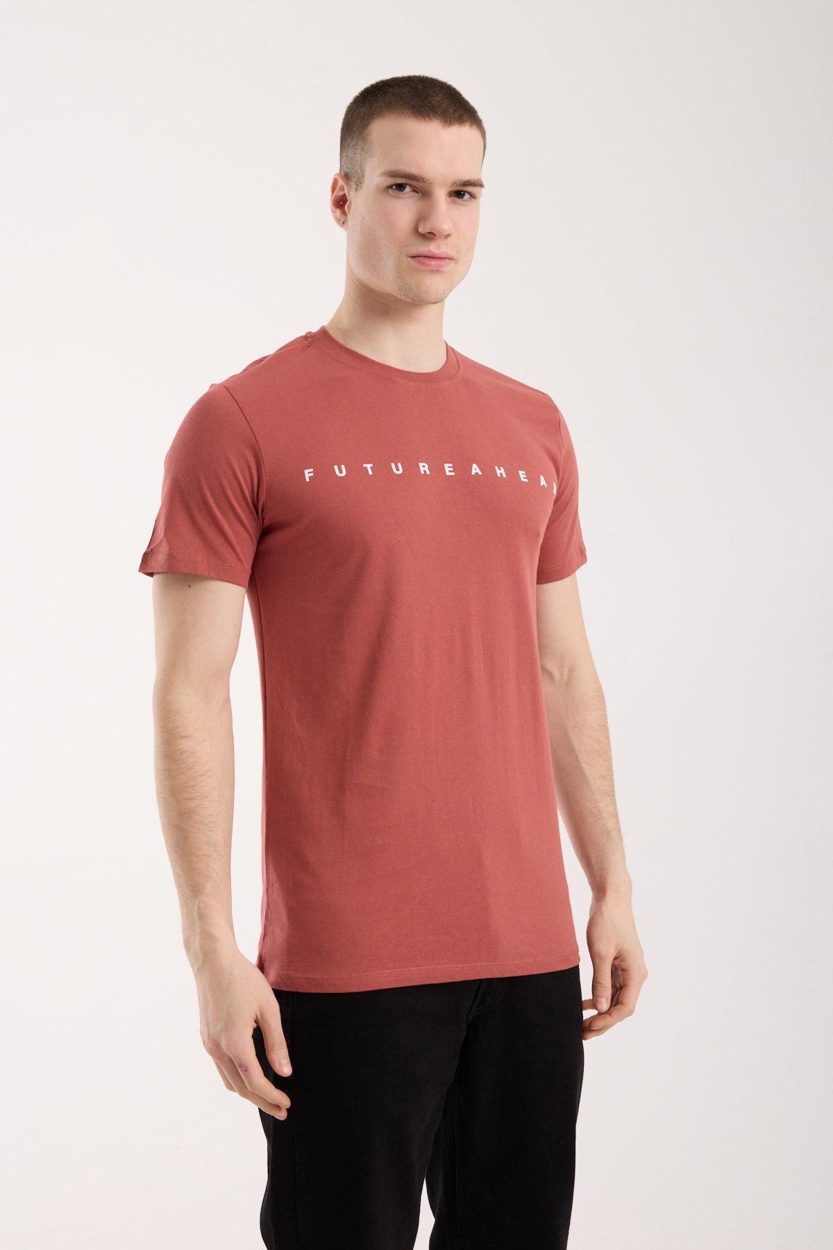 Erkek Minimal Yazı Detaylı Günlük T-Shirt