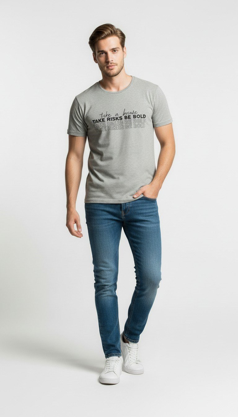 Erkek Motivasyon Yazı Baskılı Modern Günlük T-Shirt