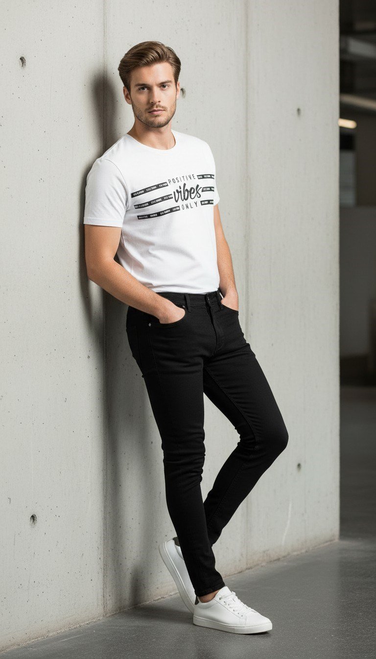 Erkek Slogan Baskılı Modern Günlük T-Shirt