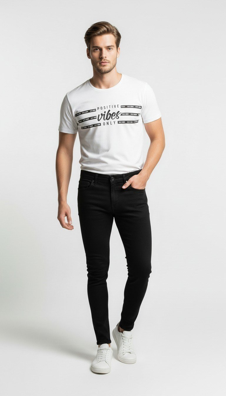 Erkek Slogan Baskılı Modern Günlük T-Shirt
