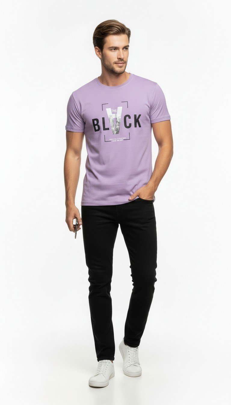 Erkek Tipografi Detaylı Modern T-Shirt