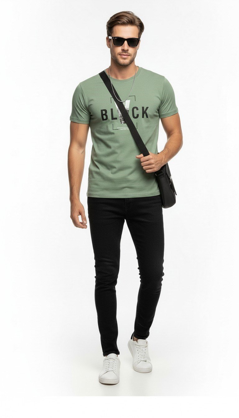 Erkek Tipografi Detaylı Modern T-Shirt