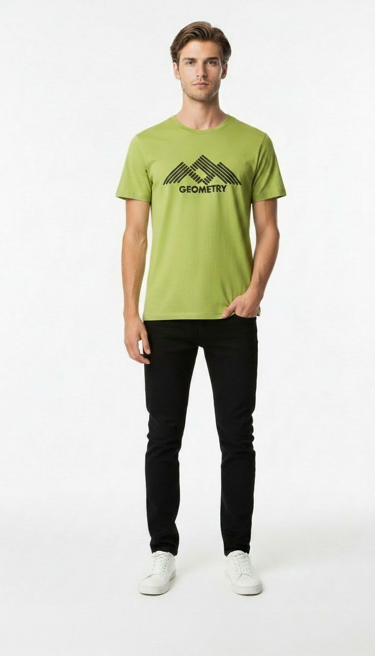 Erkek Urban Geometry Baskılı Slim Fit Günlük Tişört