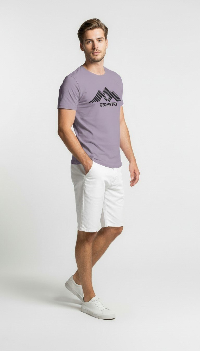 Erkek Urban Geometry Baskılı Slim Fit Günlük Tişört