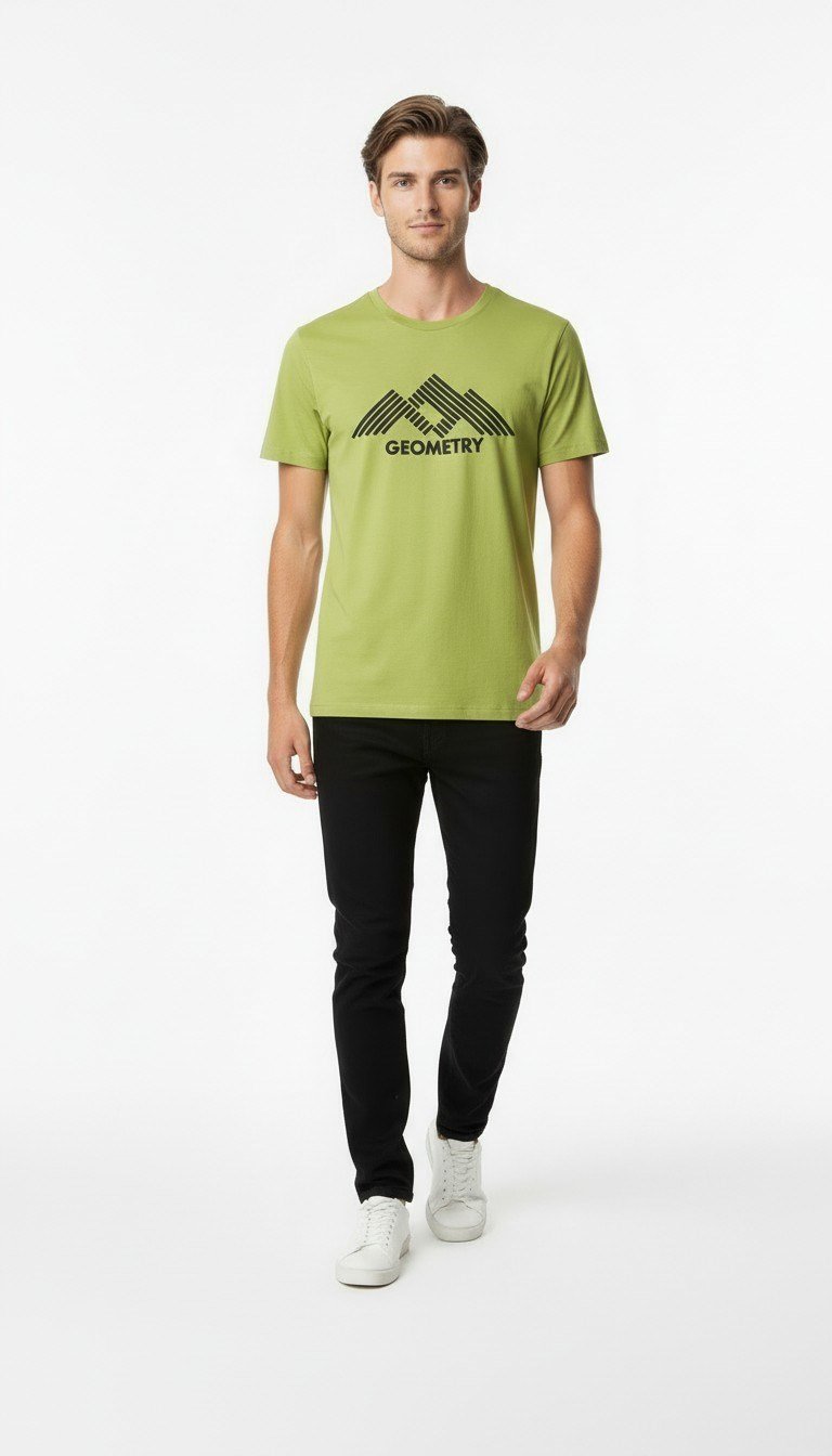 Erkek Urban Geometry Baskılı Slim Fit Günlük Tişört