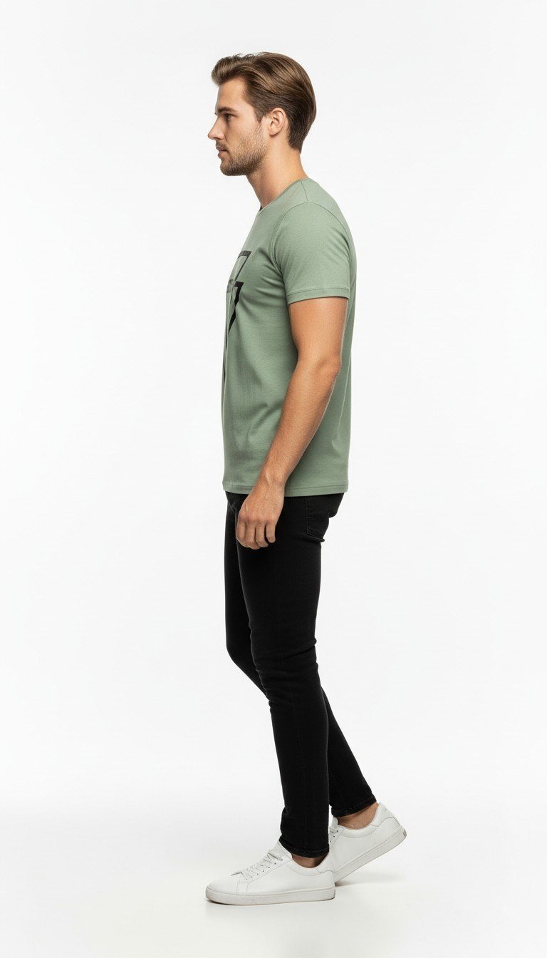 Erkek Urban Stable Kabartma Baskılı Slim Fit Günlük Tişört
