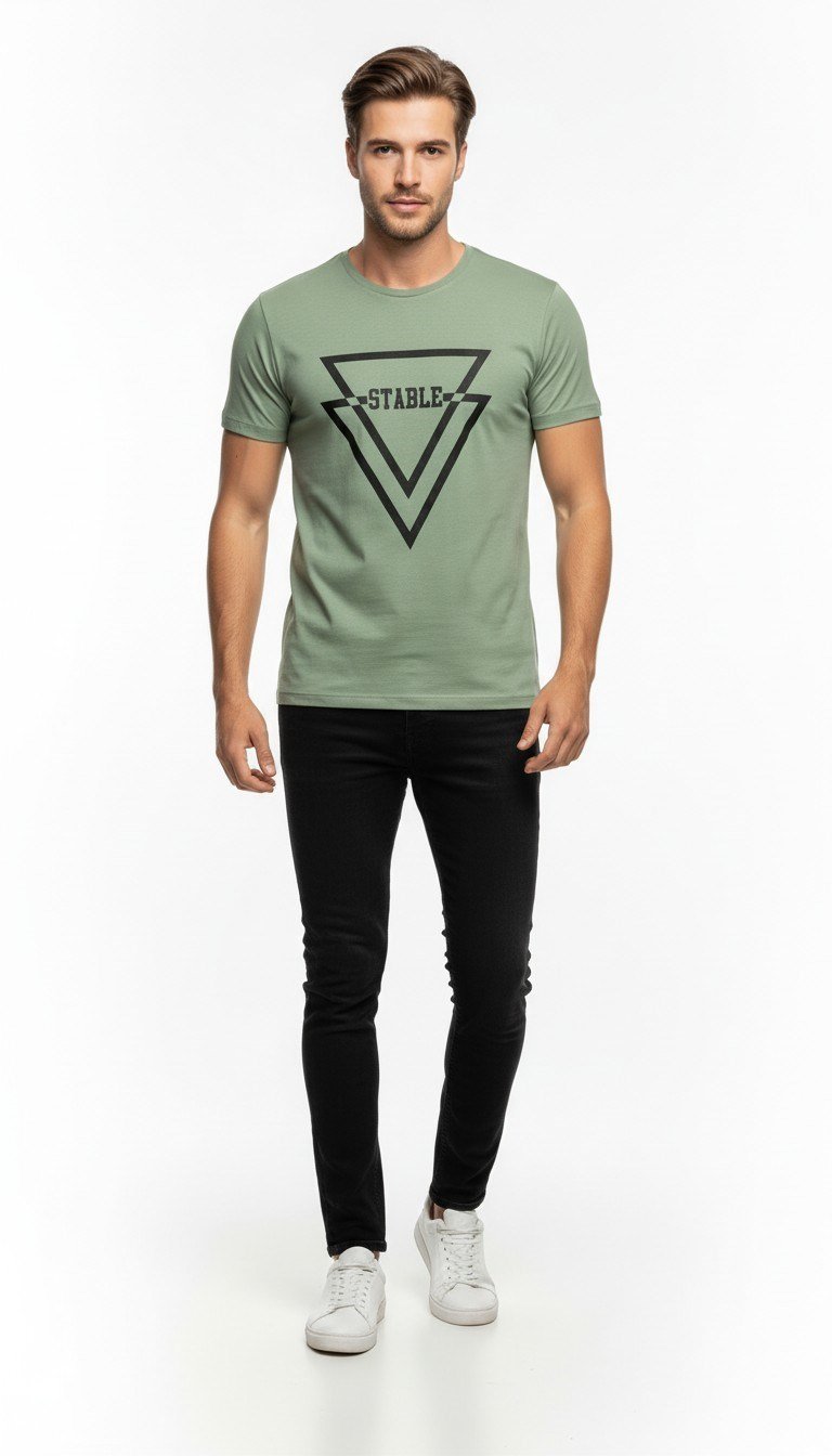 Erkek Urban Stable Kabartma Baskılı Slim Fit Günlük Tişört