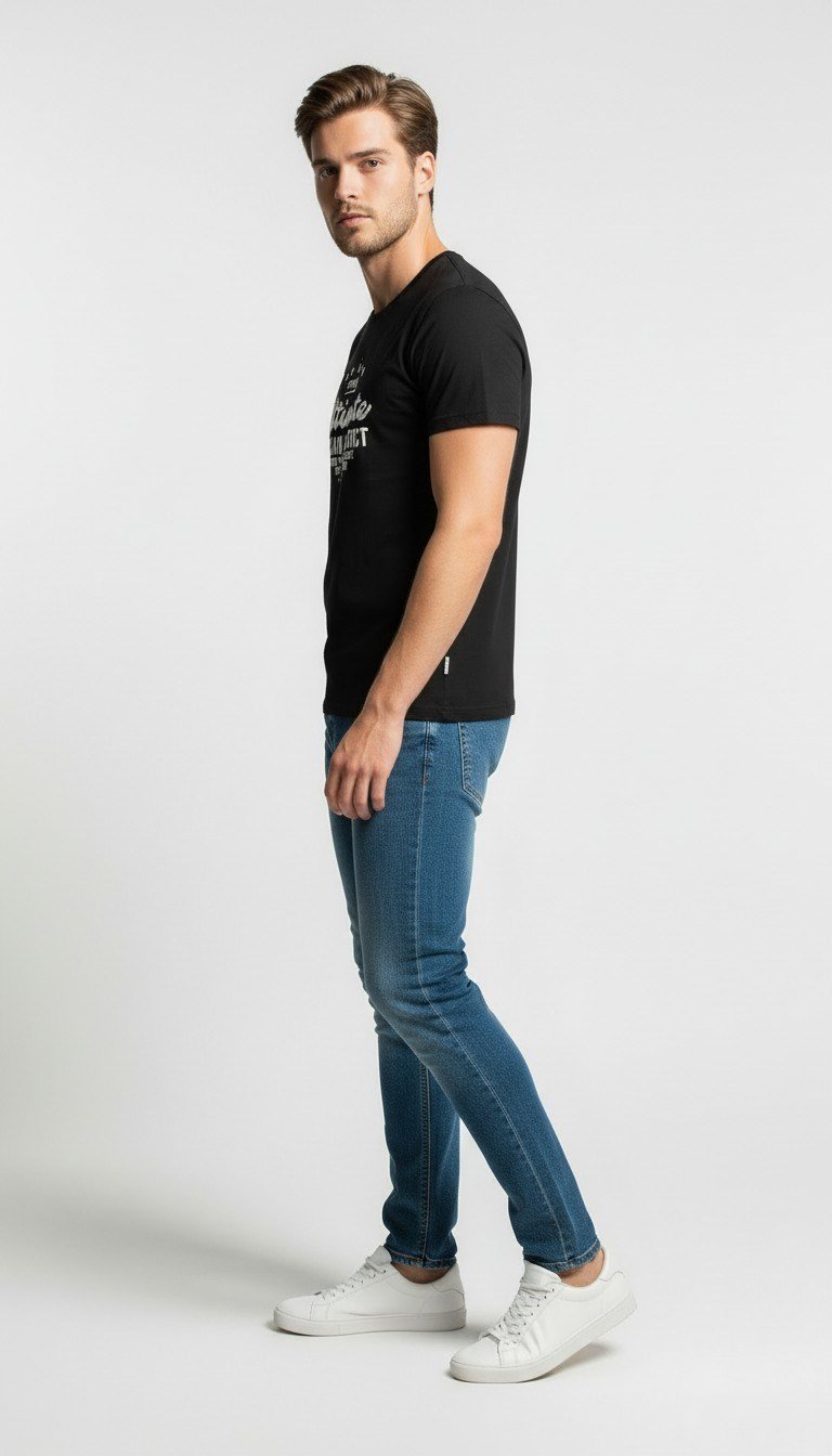Erkek Urban Yazı Baskılı Slim Fit Günlük T-Shirt