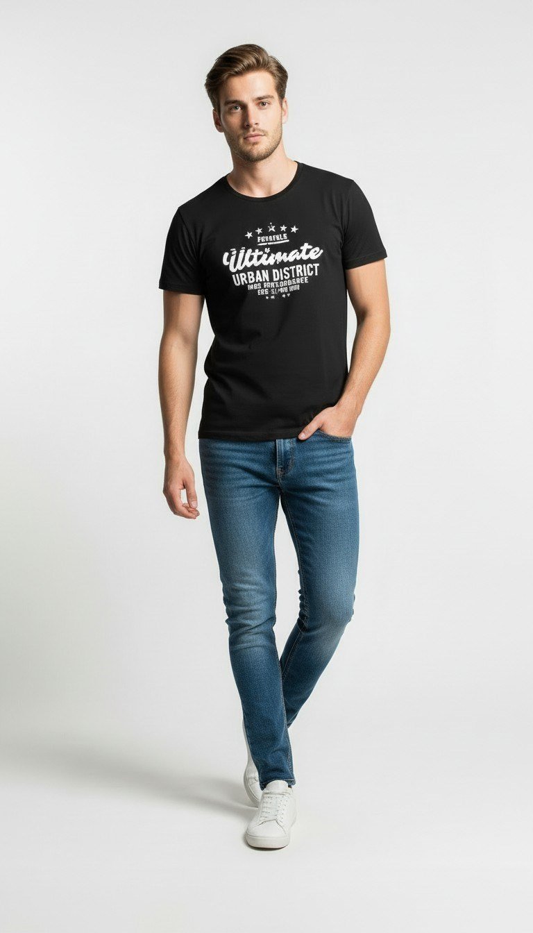 Erkek Urban Yazı Baskılı Slim Fit Günlük T-Shirt
