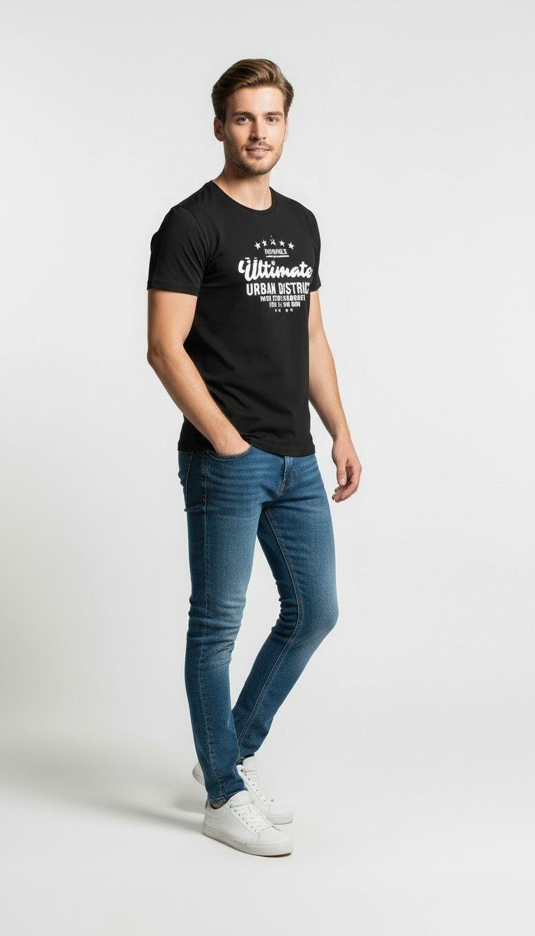 Erkek Urban Yazı Baskılı Slim Fit Günlük T-Shirt