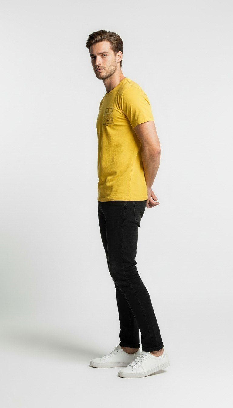 Geometrik Eskiz Detaylı Sarı Erkek T-Shirt