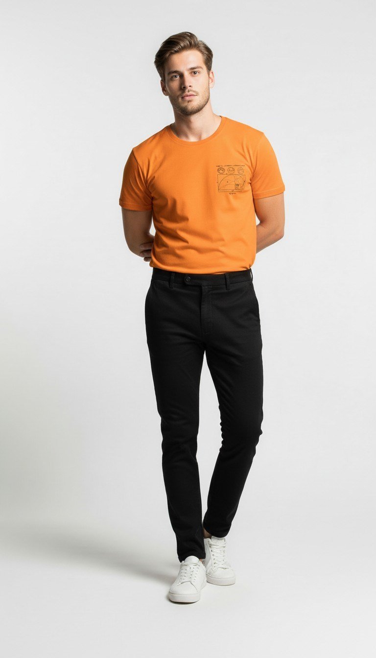Geometrik Eskiz Detaylı Sarı Erkek T-Shirt