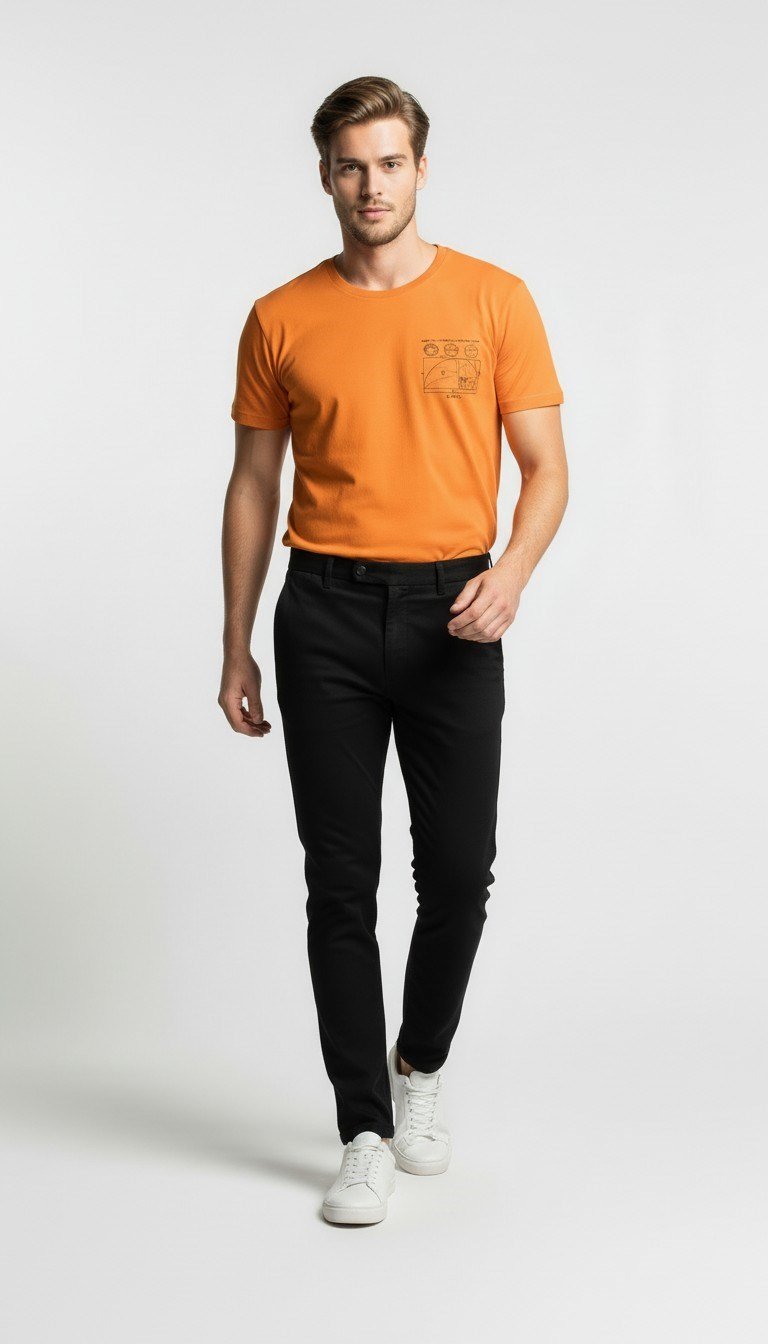 Geometrik Eskiz Detaylı Sarı Erkek T-Shirt