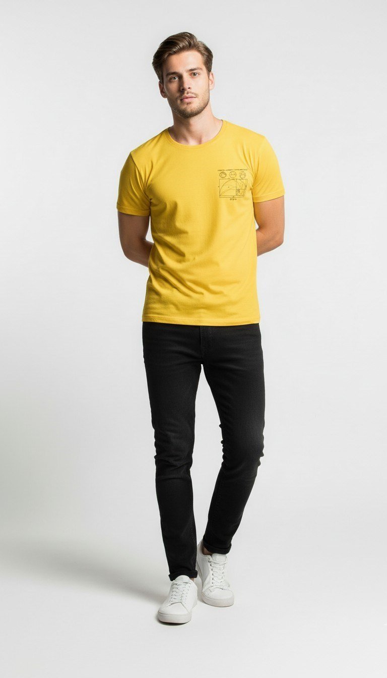 Geometrik Eskiz Detaylı Sarı Erkek T-Shirt